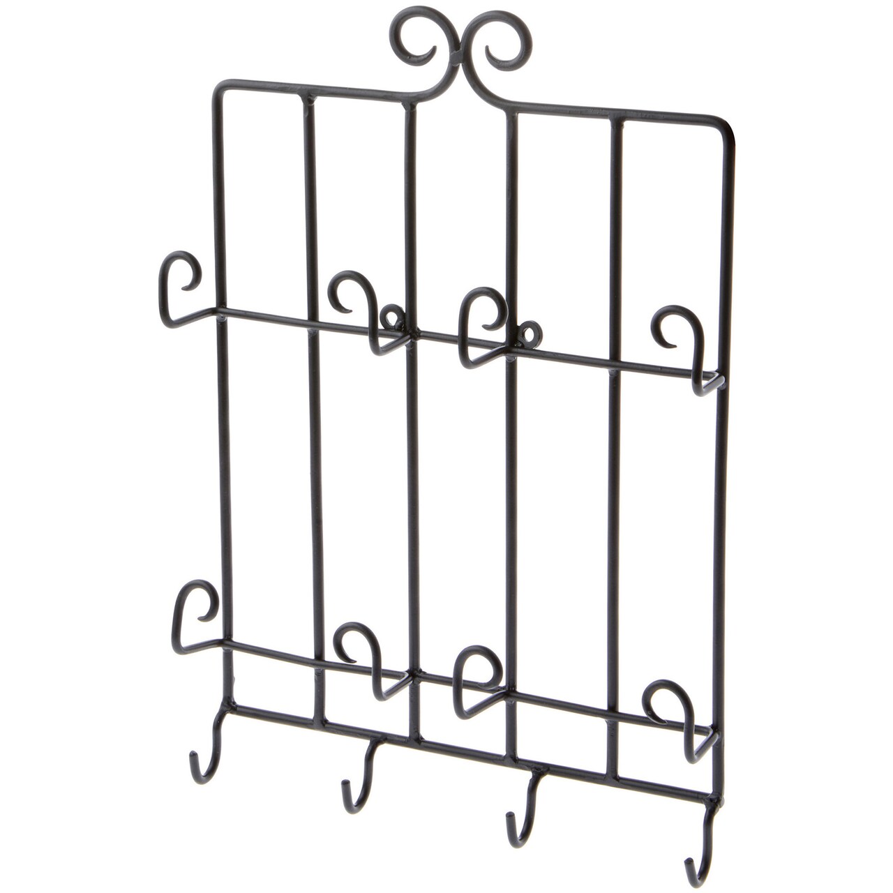Bard's Black Wrought Iron Wall Mounted 4 Cup and 4 Saucer Display Hanger, 15.75" H x 11.5" W x 2" D (For 6" Saucers)